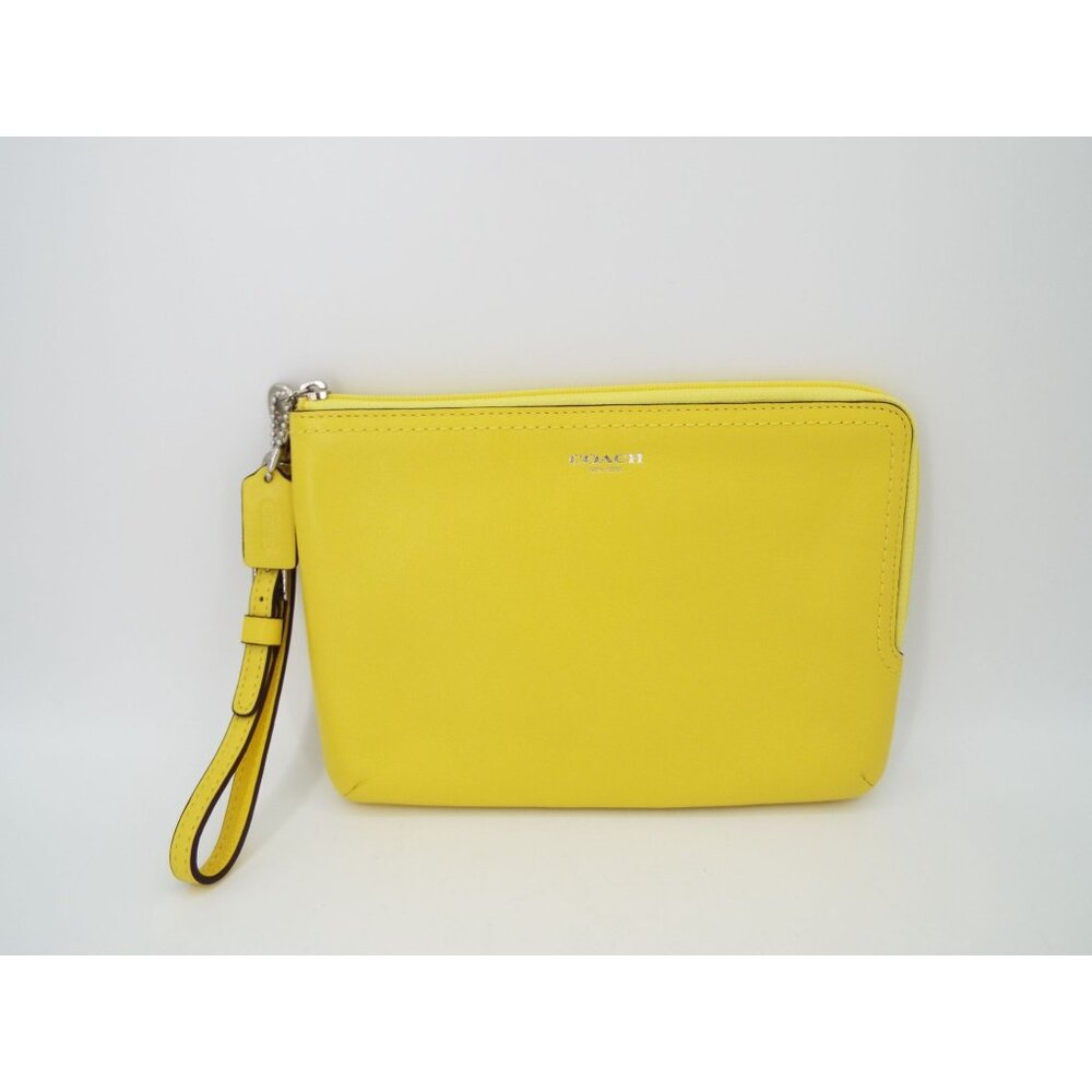 COACH Yellow Leather Corner Zip Wristlet Clutch Bag